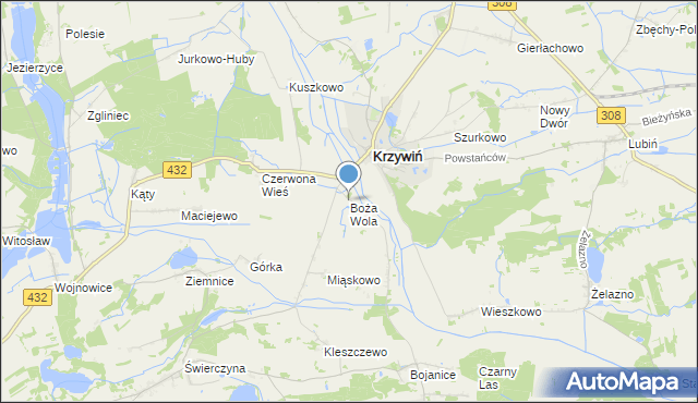 mapa Boża Wola, Boża Wola gmina Krzywiń na mapie Targeo